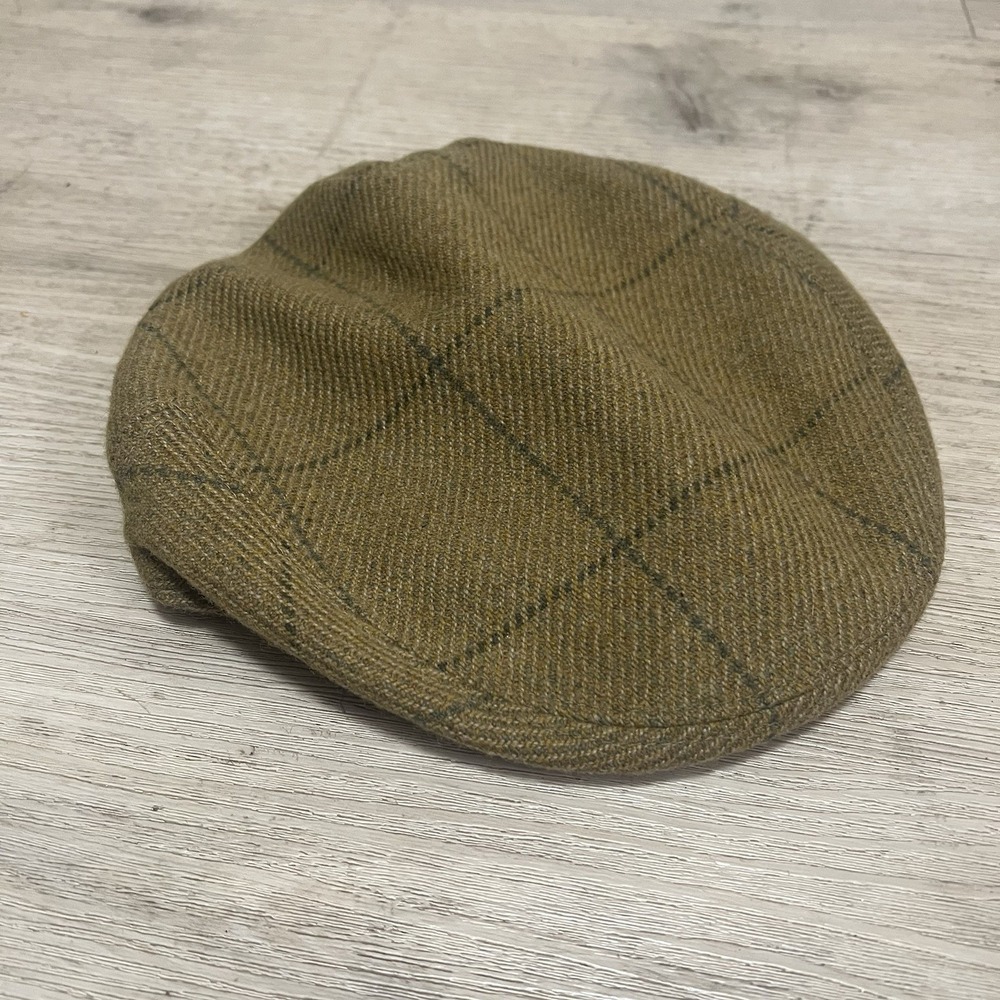 Hucklecote Made in England Wool Flat Cap Sz Small Plaid Vintage Hat Tan Brown